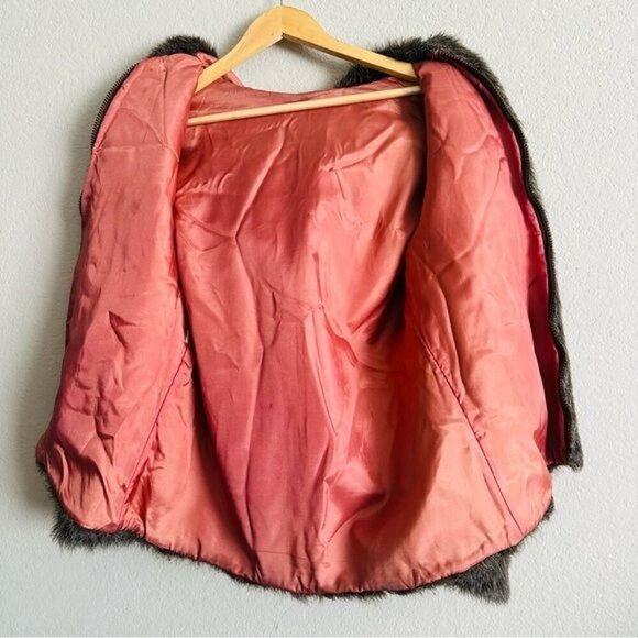 Vintage Brown Real Fur Hooded Zip Jacket Size Medium Mobwife Retro Style - Picture 8 of 10
